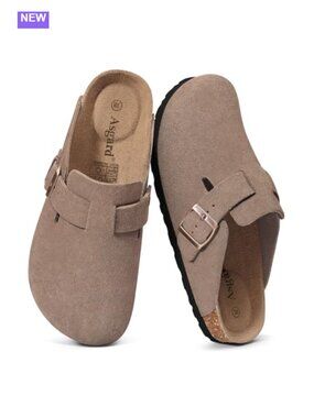 Genuine Suede Clogs Cork Footbed Comfort Mules Casual Walking Shoes